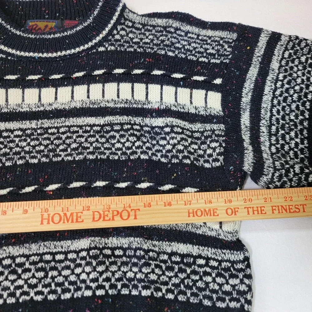 Vintage Lightning Bolt Black and White, Confetti Knit Sweater Medium Mens